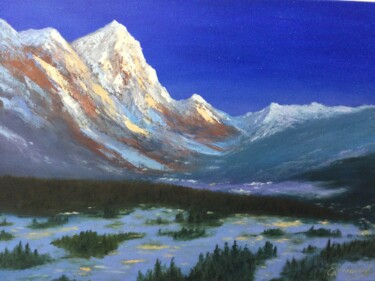 Painting titled "Mountain in the eve…" by Sergei Jermolajev, Original Artwork, Oil