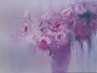 Painting titled "Gentle roses" by Sergei Jermolajev, Original Artwork, Oil