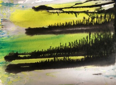 Malerei mit dem Titel "Rice fields" von Sergei Kozachenko, Original-Kunstwerk, Tinte