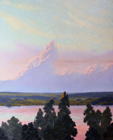 Peinture intitulée "Evening of the Volg…" par Sergei Krupkin, Œuvre d'art originale, Huile