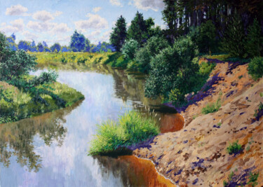 Painting titled "Берег реки Киржач" by Sergei Krupkin, Original Artwork, Oil