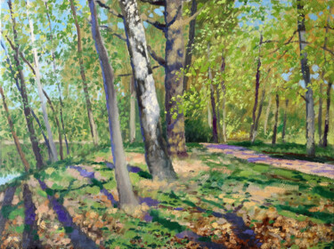 Картина под названием "Весна в парке" - Сергей Крупкин, Подлинное произведение искусства, Масло