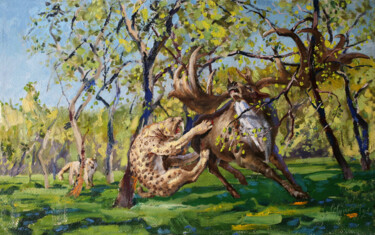 Malerei mit dem Titel "bighorn deer. confu…" von Sergei Krupkin, Original-Kunstwerk, Öl