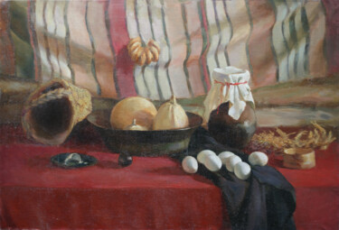Painting titled "Still life with jug" by Sergei Krupkin, Original Artwork, Oil