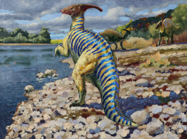 Картина под названием "Happy Parasauroloph…" - Сергей Крупкин, Подлинное произведение искусства, Масло