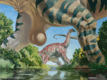 Painting titled "great brachiosaurus" by Sergei Krupkin, Original Artwork, Oil