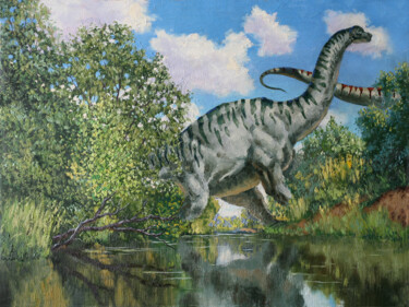 Painting titled "epic brachiosaurus" by Sergei Krupkin, Original Artwork, Oil