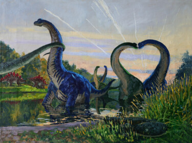 Malerei mit dem Titel "Sauroposeidon in lo…" von Sergei Krupkin, Original-Kunstwerk, Öl