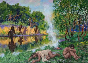Pintura intitulada "We went to the fire" por Sergei Krupkin, Obras de arte originais, Óleo