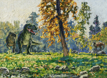 Painting titled "T-rex. Do not move" by Sergei Krupkin, Original Artwork, Oil