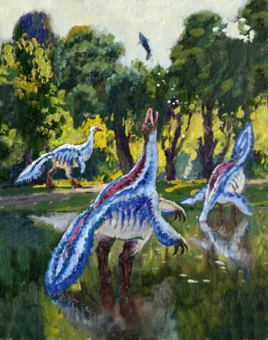 Painting titled "The agile ornithomi…" by Sergei Krupkin, Original Artwork, Oil