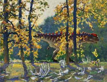 Pittura intitolato "Allosaurus Territory" da Sergei Krupkin, Opera d'arte originale, Olio