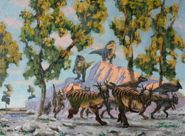 Pittura intitolato "frightened herd of…" da Sergei Krupkin, Opera d'arte originale, Olio
