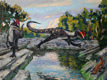 Pintura intitulada "dilophosaurus" por Sergei Krupkin, Obras de arte originais, Óleo