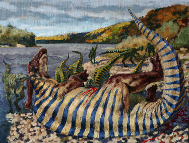 Pittura intitolato "Unhappy Parasaurolo…" da Sergei Krupkin, Opera d'arte originale, Olio