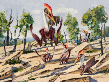 Schilderij getiteld "hatzegopteryx" door Sergei Krupkin, Origineel Kunstwerk, Olie