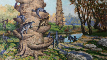 Malerei mit dem Titel "Scutellosaurs" von Sergei Krupkin, Original-Kunstwerk, Öl
