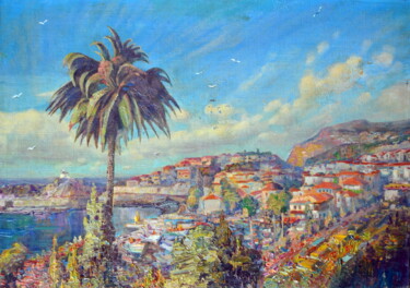 Painting titled "Southern city, Port…" by Sergei Lisitsyn, Original Artwork, Oil