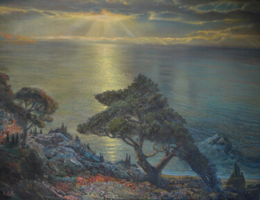 Pintura intitulada "Sea evening" por Sergei Lisitsyn, Obras de arte originais, Óleo Montado em Armação em madeira