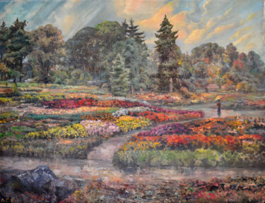 Peinture intitulée "Rose garden after t…" par Sergei Lisitsyn, Œuvre d'art originale, Huile Monté sur Châssis en bois
