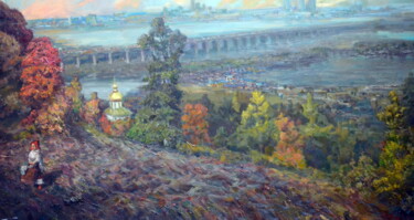 Painting titled "View on the left ba…" by Sergei Lisitsyn, Original Artwork, Oil Mounted on Wood Stretcher frame