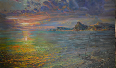 Painting titled "Sea" by Sergei Lisitsyn, Original Artwork, Oil Mounted on Wood Stretcher frame