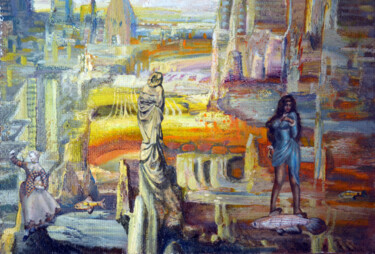 Painting titled "À travers le voile…" by Sergei Lisitsyn, Original Artwork, Oil Mounted on Cardboard