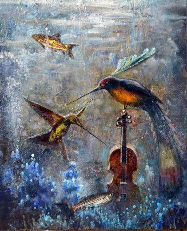 Painting titled "Melody of the depths" by Sergei Lisitsyn, Original Artwork, Oil Mounted on Cardboard
