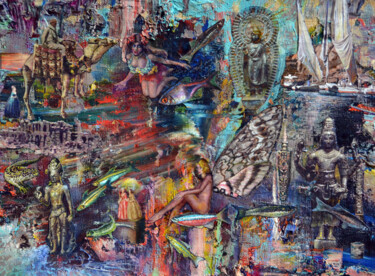 Painting titled "Kaleidoscope of time" by Sergei Lisitsyn, Original Artwork, Oil Mounted on Cardboard