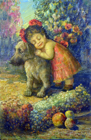 Painting titled "Tenderness" by Sergei Lisitsyn, Original Artwork, Oil Mounted on Cardboard