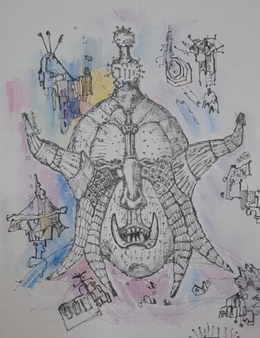 Peinture intitulée "Orc from the planet…" par Sergei Safaev, Œuvre d'art originale, Crayon