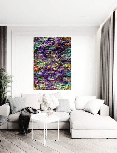 Painting titled "The Purple Mountain…" by Sergei Safaev, Original Artwork, Acrylic Mounted on Wood Stretcher frame