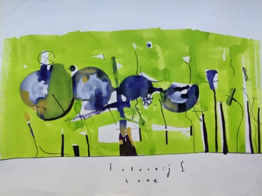 Картина под названием "Seashells on the gr…" - Sergei Seleckij, Подлинное произведение искусства, Акварель