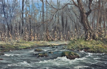 Pintura intitulada "Mountain Creek" por Sergei Vasenkin, Obras de arte originais, Óleo