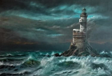 Schilderij getiteld "Cape Aniva lighthou…" door Sergei Vasenkin, Origineel Kunstwerk, Olie