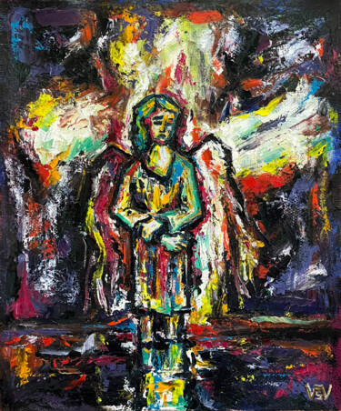 Peinture intitulée "Angel in terrarium" par Sergei Voinovski, Œuvre d'art originale, Huile