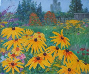 Flowers in the old garden. На старой даче. Картина под названием "Flowers in the old…" - Sergei Yurievich Gusev, Подлинное произведение искусства, Масло Установлен на…
