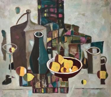Malerei mit dem Titel "Кувшин, фрукты и кр…" von Sergej Bykov, Original-Kunstwerk, Öl Auf Keilrahmen aus Holz montiert