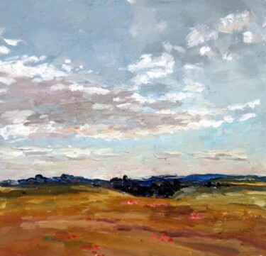 Painting titled "Field" by Sergej Jakovlev, Original Artwork, Oil