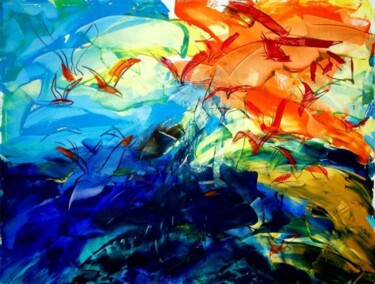 Painting titled "Sunny Birds" by Sergej Jakovlev, Original Artwork