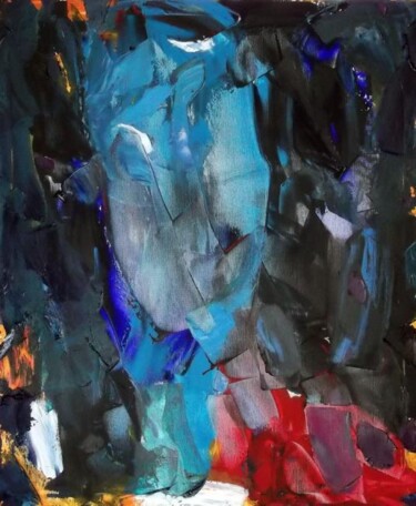 Painting titled "Blue Flower with th…" by Sergej Jakovlev, Original Artwork