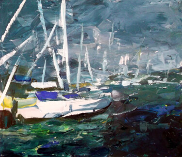Painting titled "white-boat-150x130-…" by Sergej Jakovlev, Original Artwork