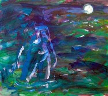 Painting titled "Moon Sea" by Sergej Jakovlev, Original Artwork, Oil