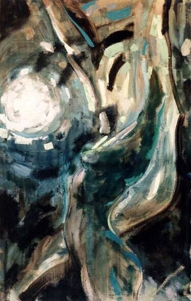 Painting titled "Flight in the Moonl…" by Sergej Jakovlev, Original Artwork, Oil