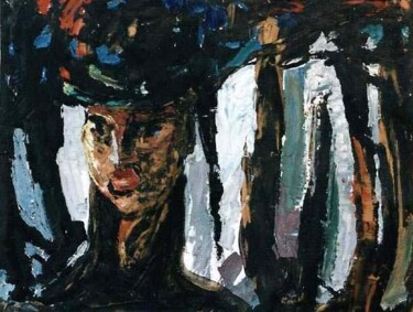 Painting titled "Lady in Black" by Sergej Jakovlev, Original Artwork, Oil