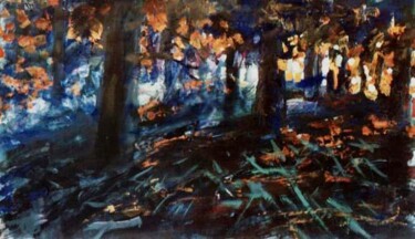 Painting titled "Fier Forest" by Sergej Jakovlev, Original Artwork, Oil