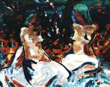 Painting titled "Waiting (Sisters)" by Sergej Jakovlev, Original Artwork, Oil