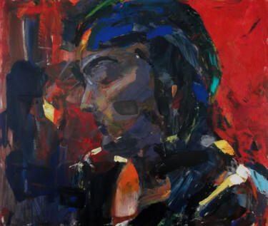 Painting titled "Lady on Red" by Sergej Jakovlev, Original Artwork, Acrylic