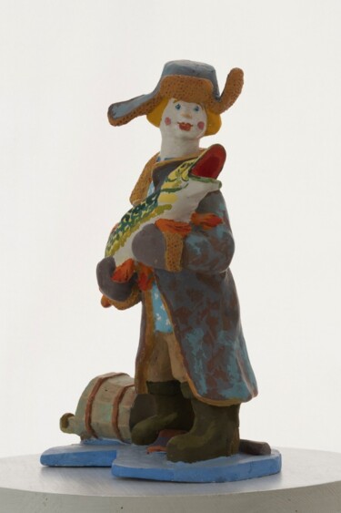 Sculptuur getiteld ""Емеля со Щукой"" door Sergei Kolbanov, Origineel Kunstwerk, Gips