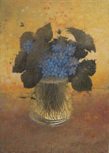 Malarstwo zatytułowany „Весенние цветы” autorstwa Sergej Pisarenko, Oryginalna praca, Olej Zamontowany na Drewniana rama nos…